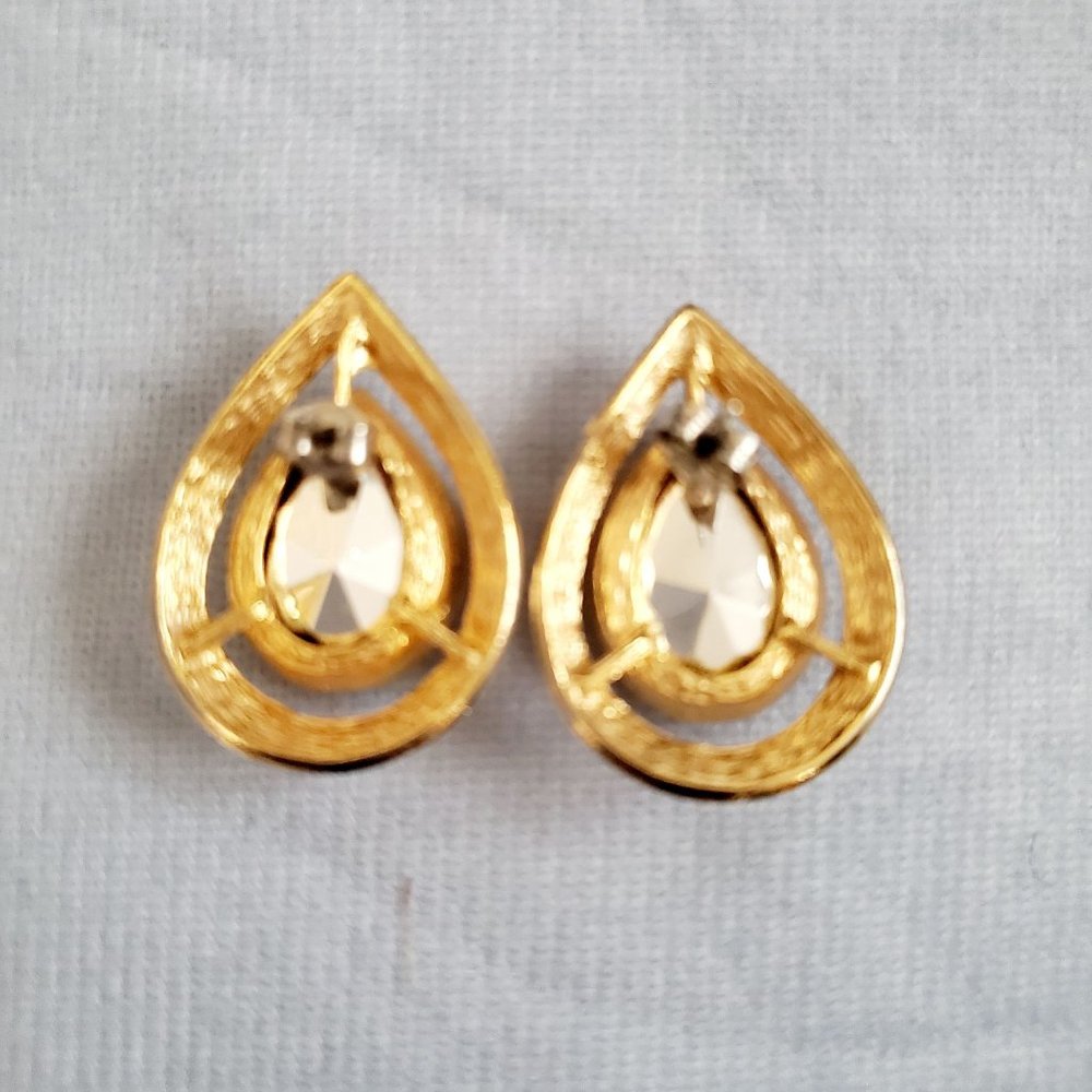 Women's‎ Fashion Jewelry Gold-Tone Emerald Water Drop Shape Earrings - Picture 5 of 9